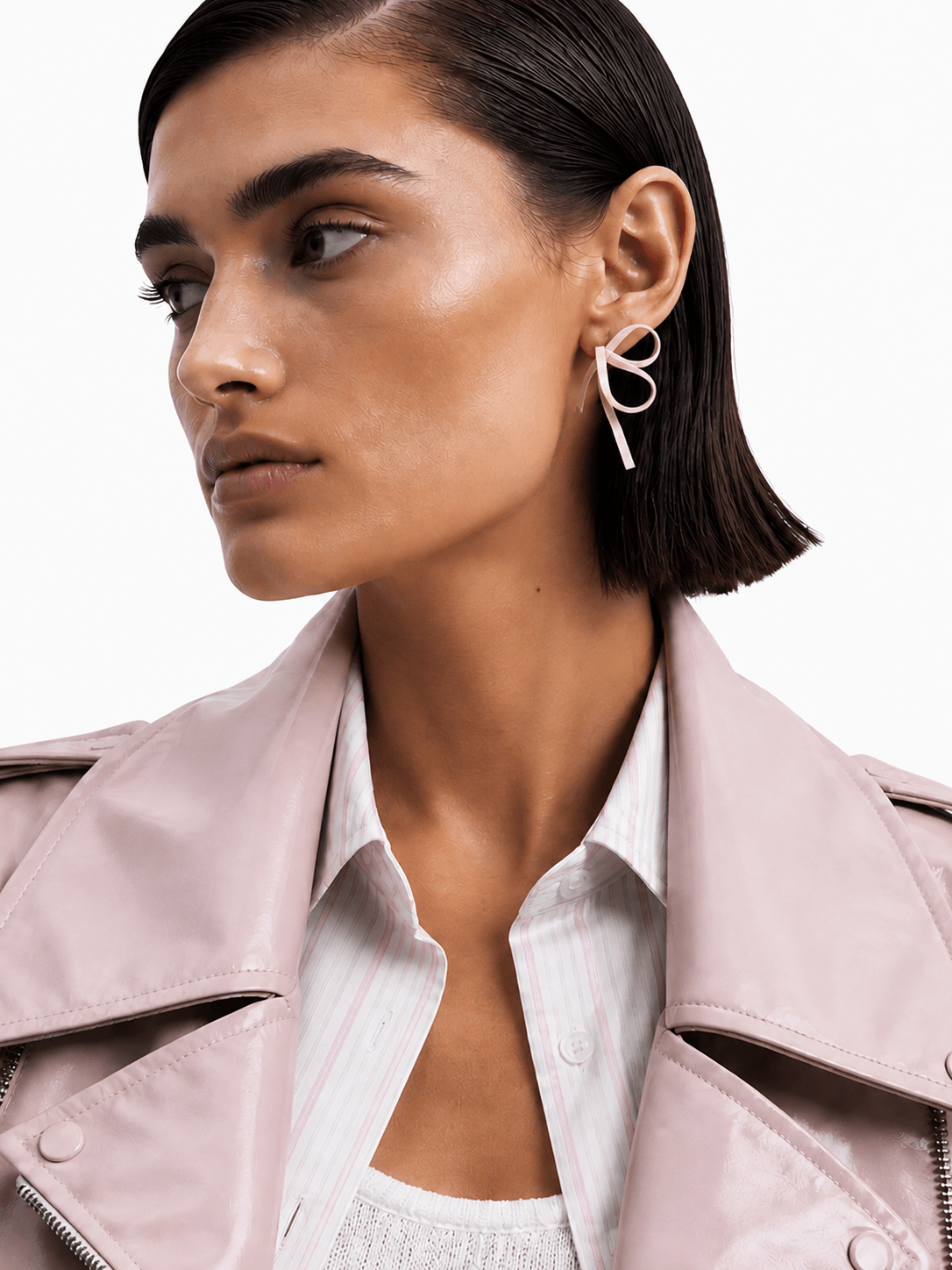 Silk Ribbon Bow Stud Earrings - Pink