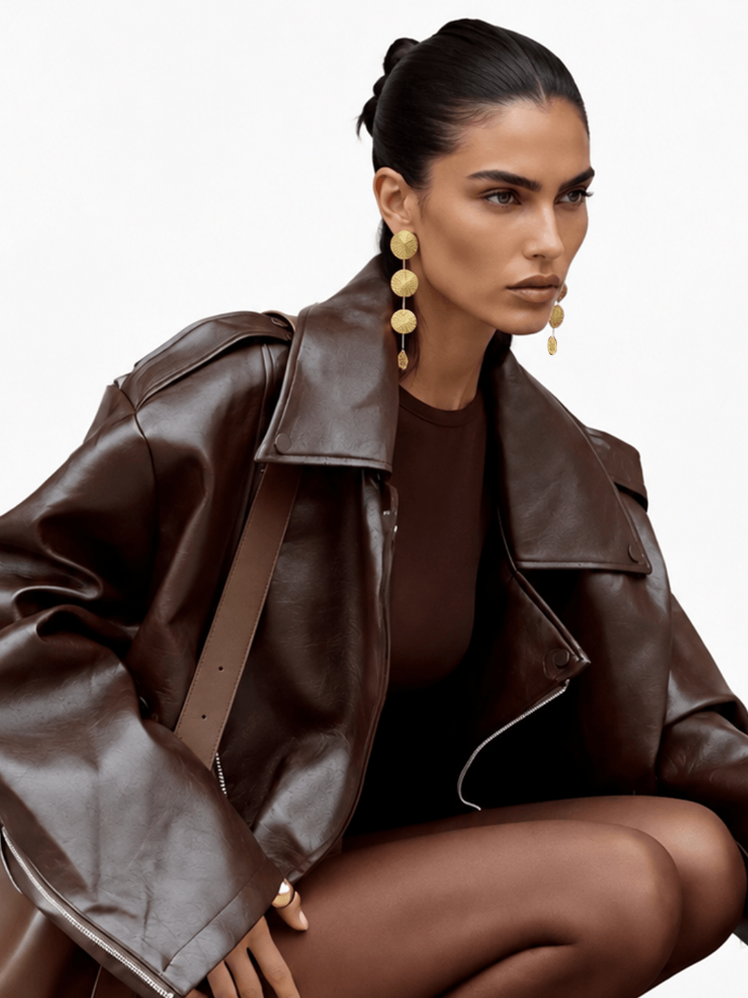 Textured Disc Long Threader Earrings