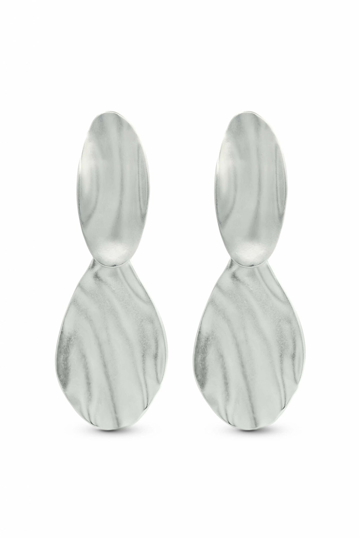 Wave Petal Drop Earrings - silver
