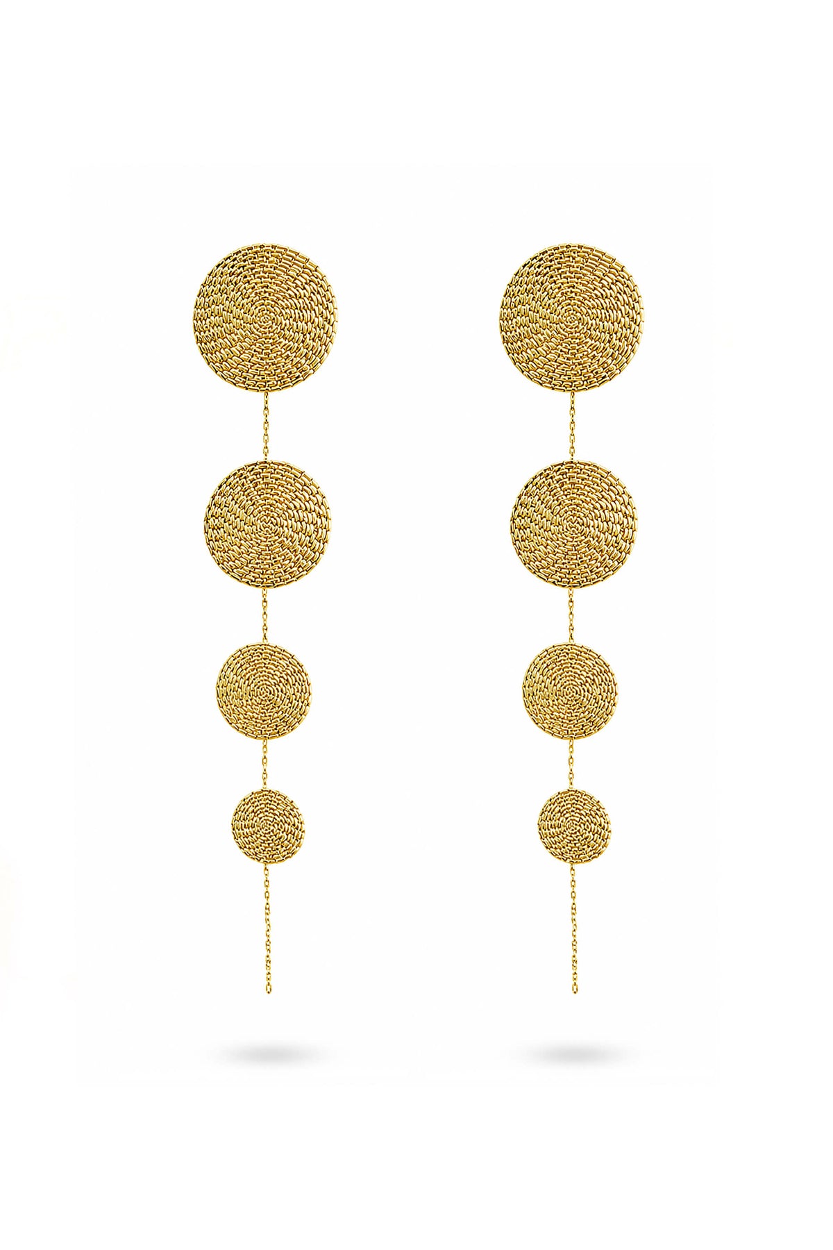 Textured Disc Long Threader Earrings