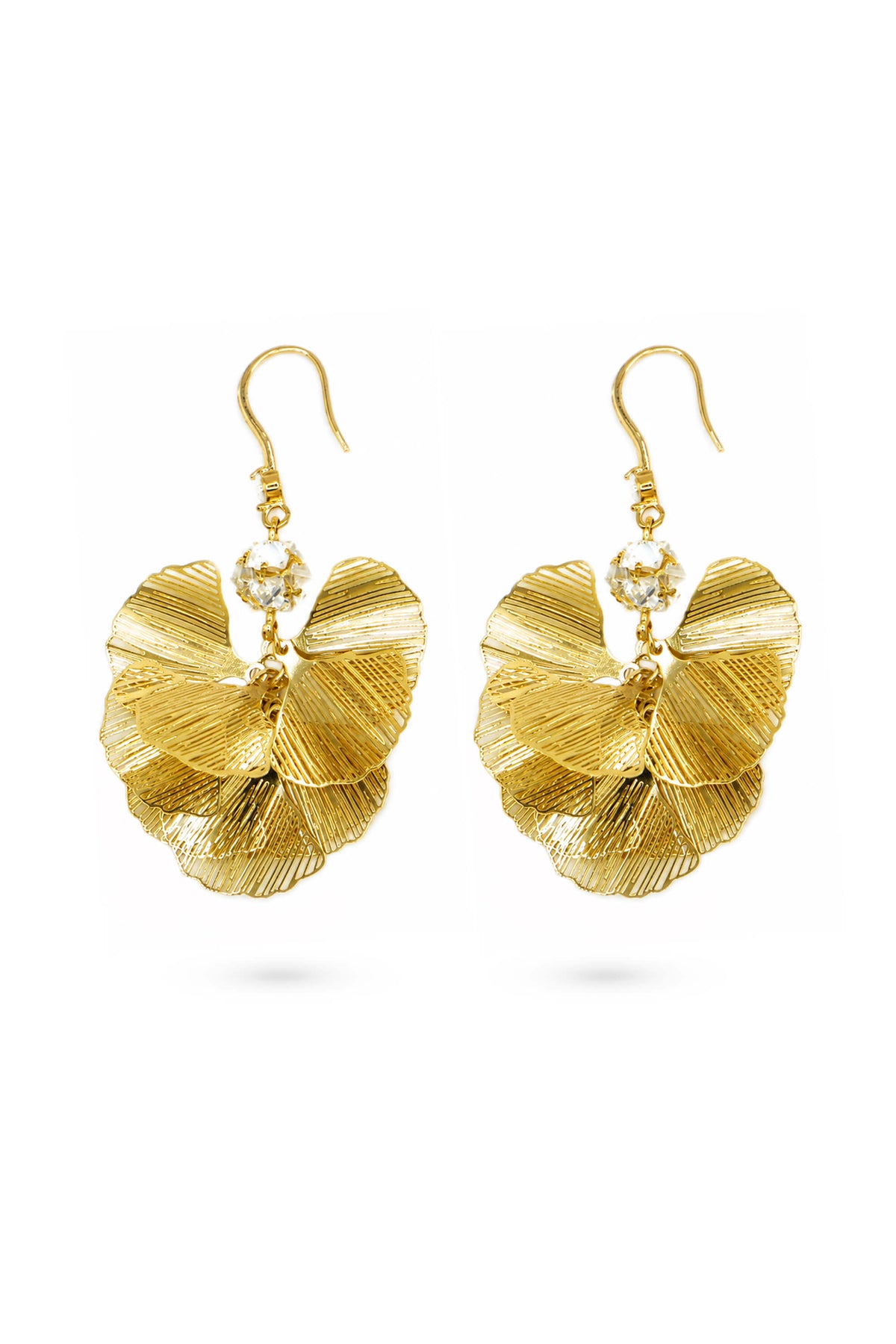 Textured Metal Flower Zircon Drop Earrings