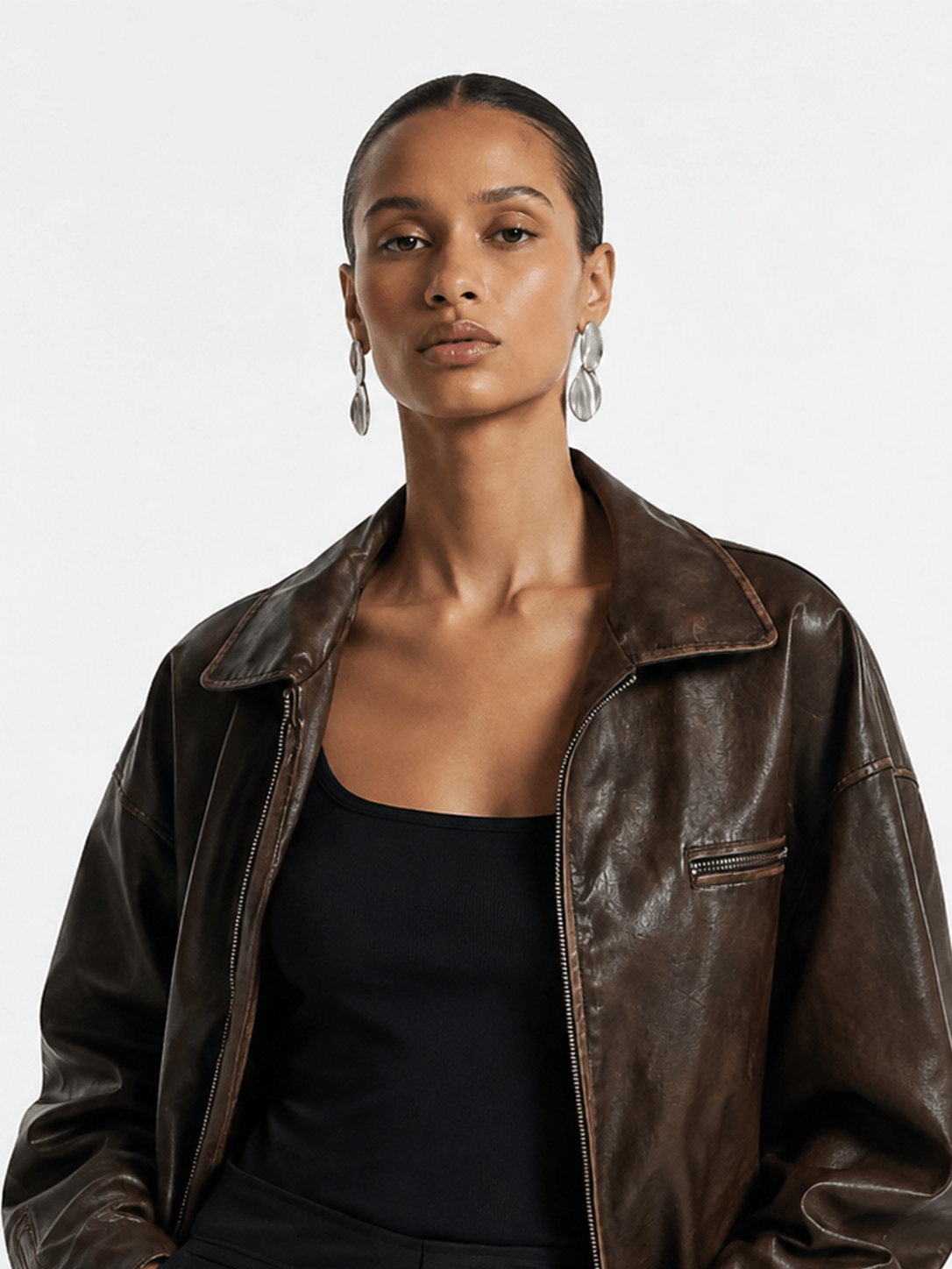 Wave Petal Drop Earrings - silver