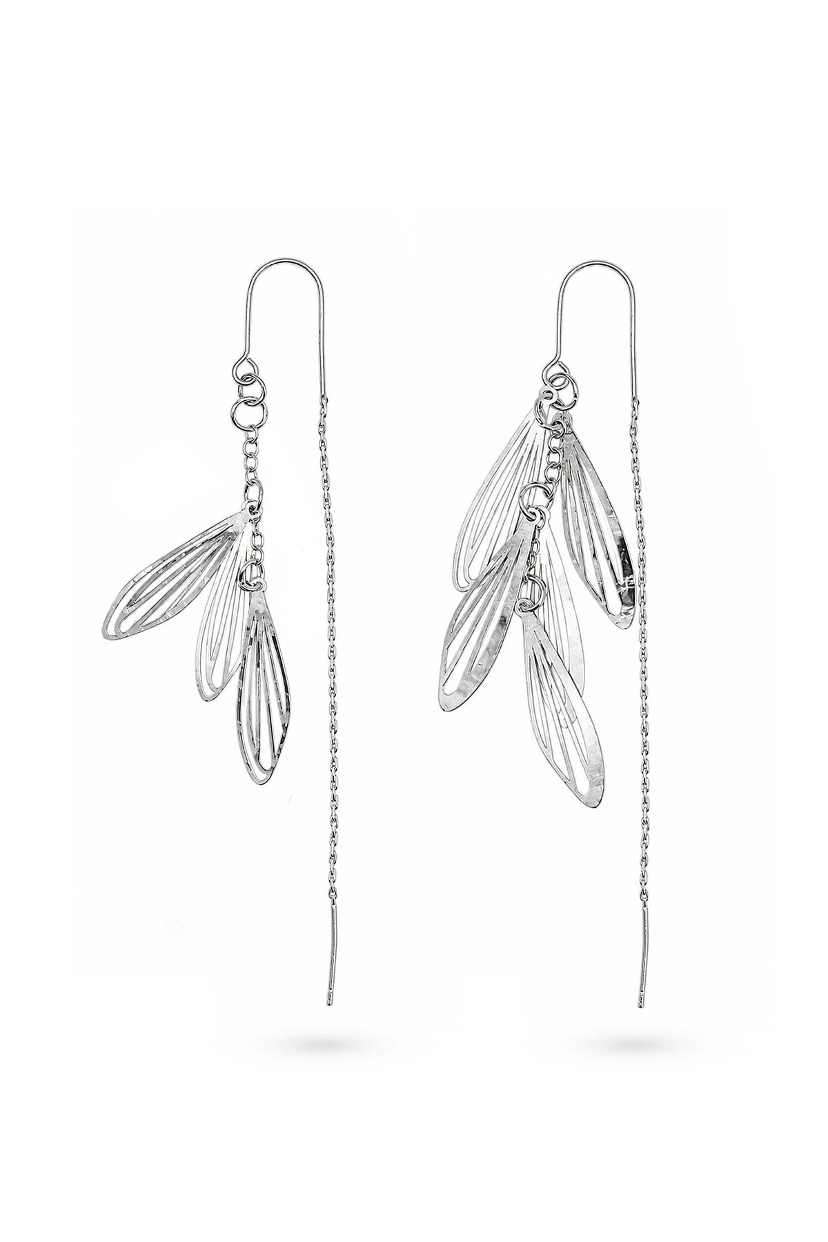 Swinging Long Leaf Dangle Hook Earrings