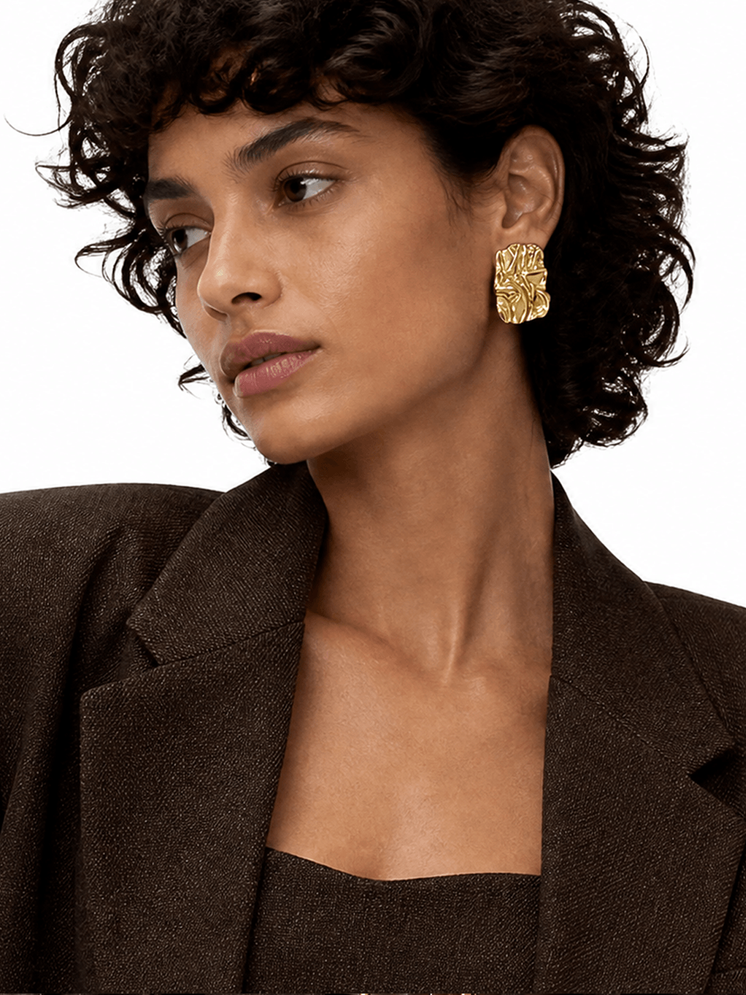 Irregular Crinkled Metal Stud Earrings