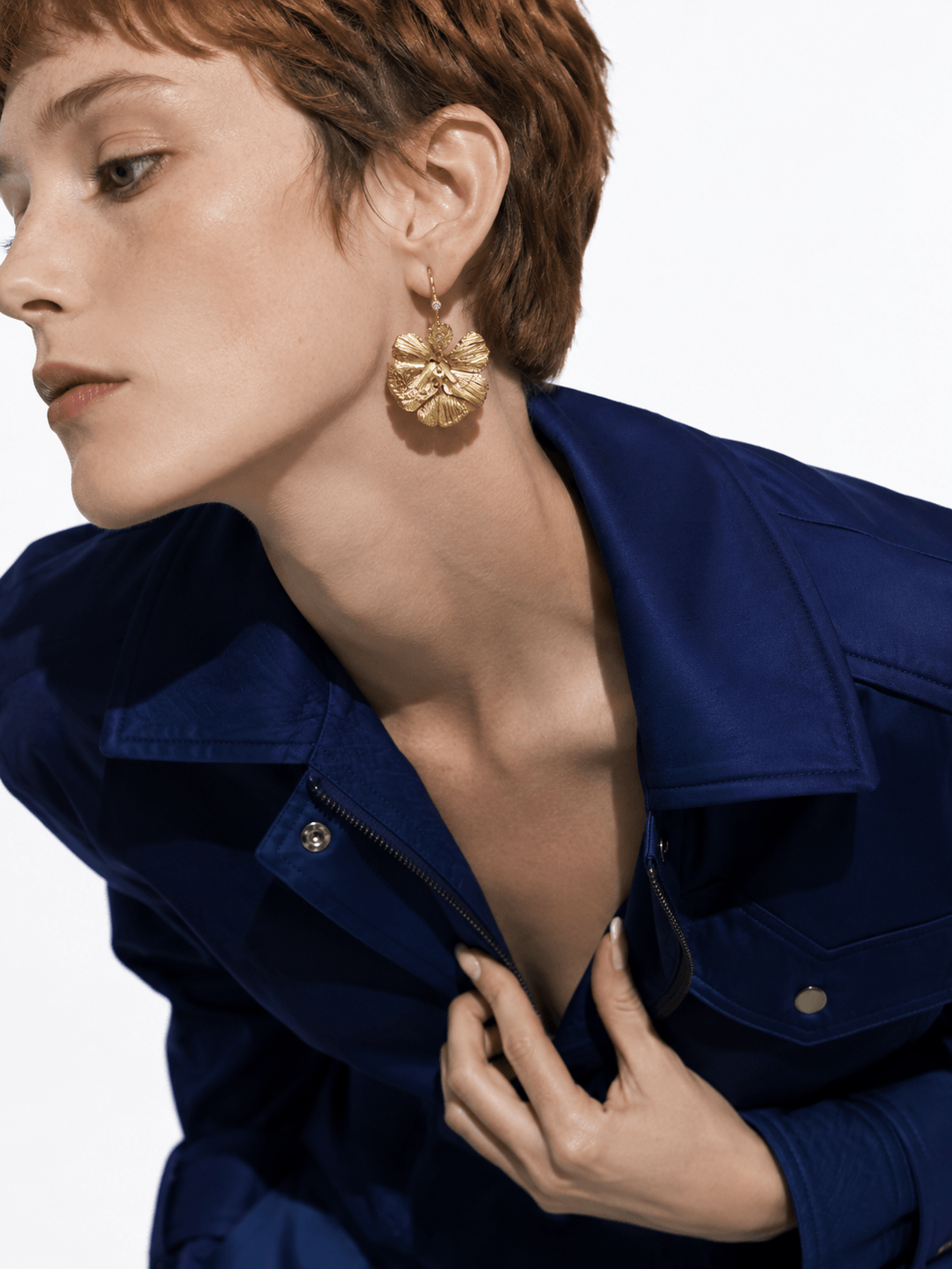 Textured Metal Flower Zircon Drop Earrings