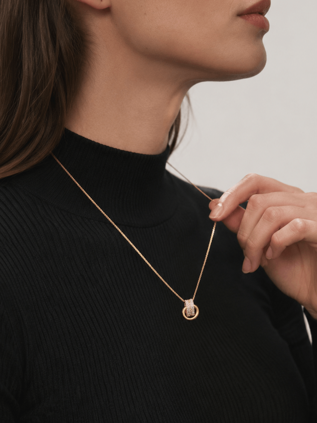 Paved CZ Interlocking Double Ring Necklace