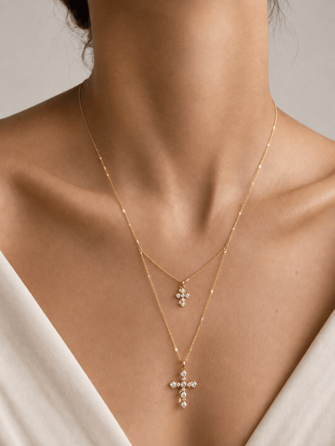 Layered Crystal Cross Necklace