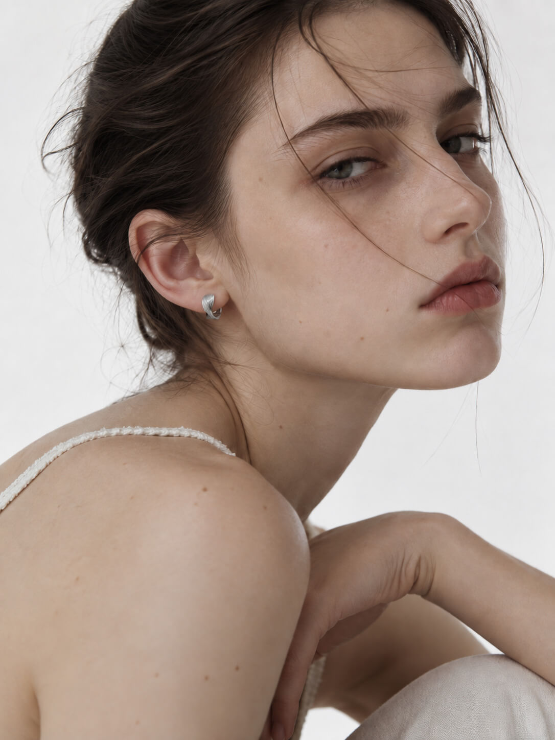 Twist Texture Huggie Earrings - silver