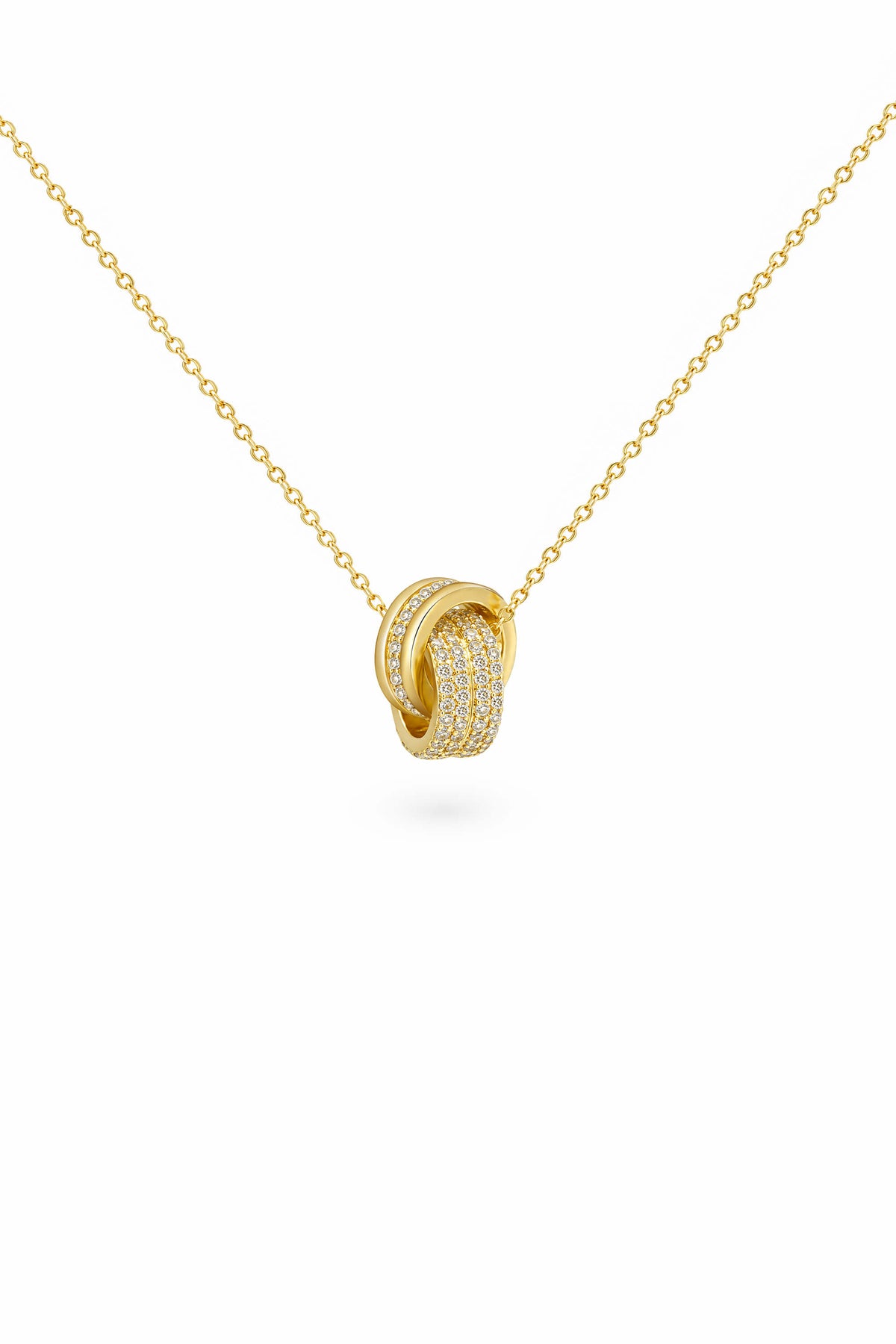 Paved CZ Interlocking Double Ring Necklace