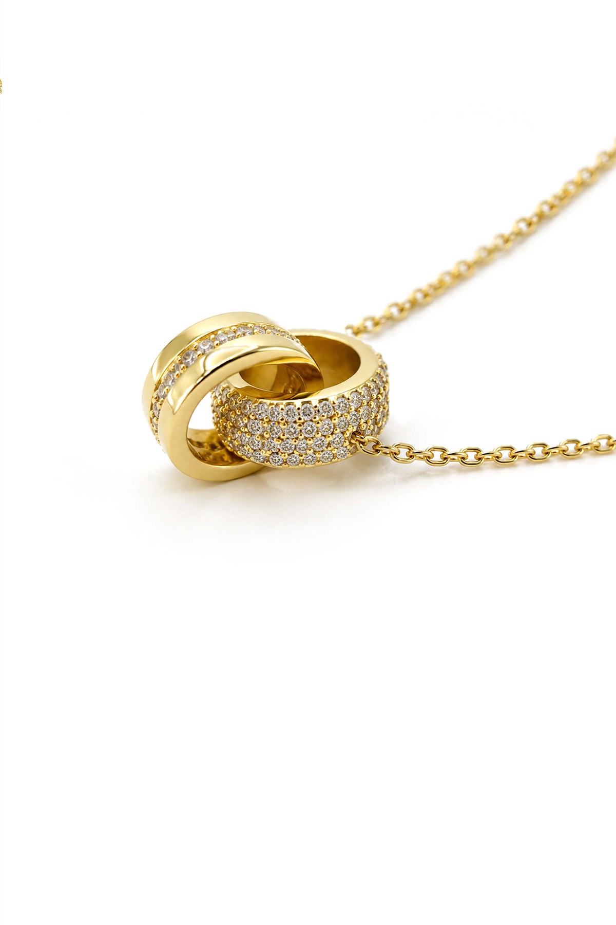Paved CZ Interlocking Double Ring Necklace