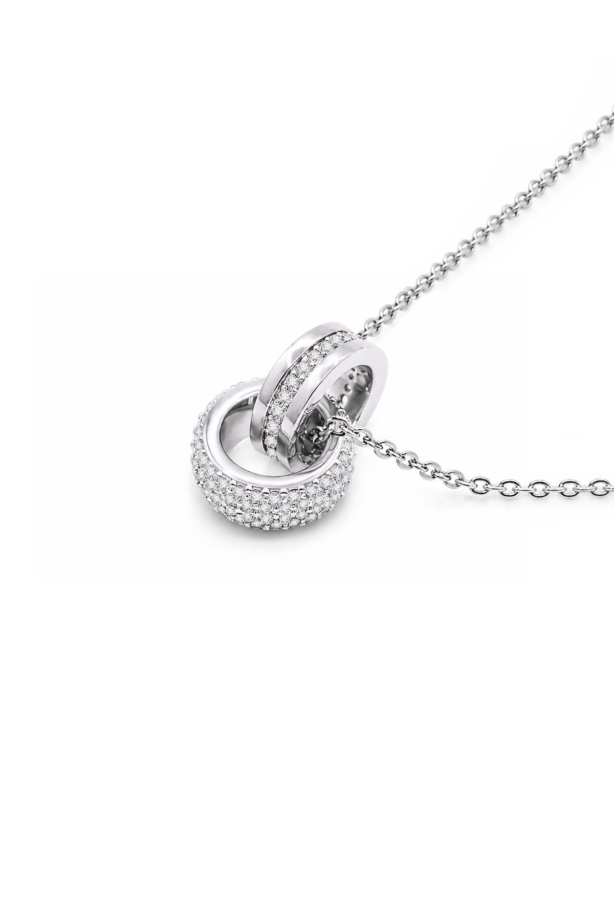 Paved CZ Interlocking Double Ring Necklace - silver