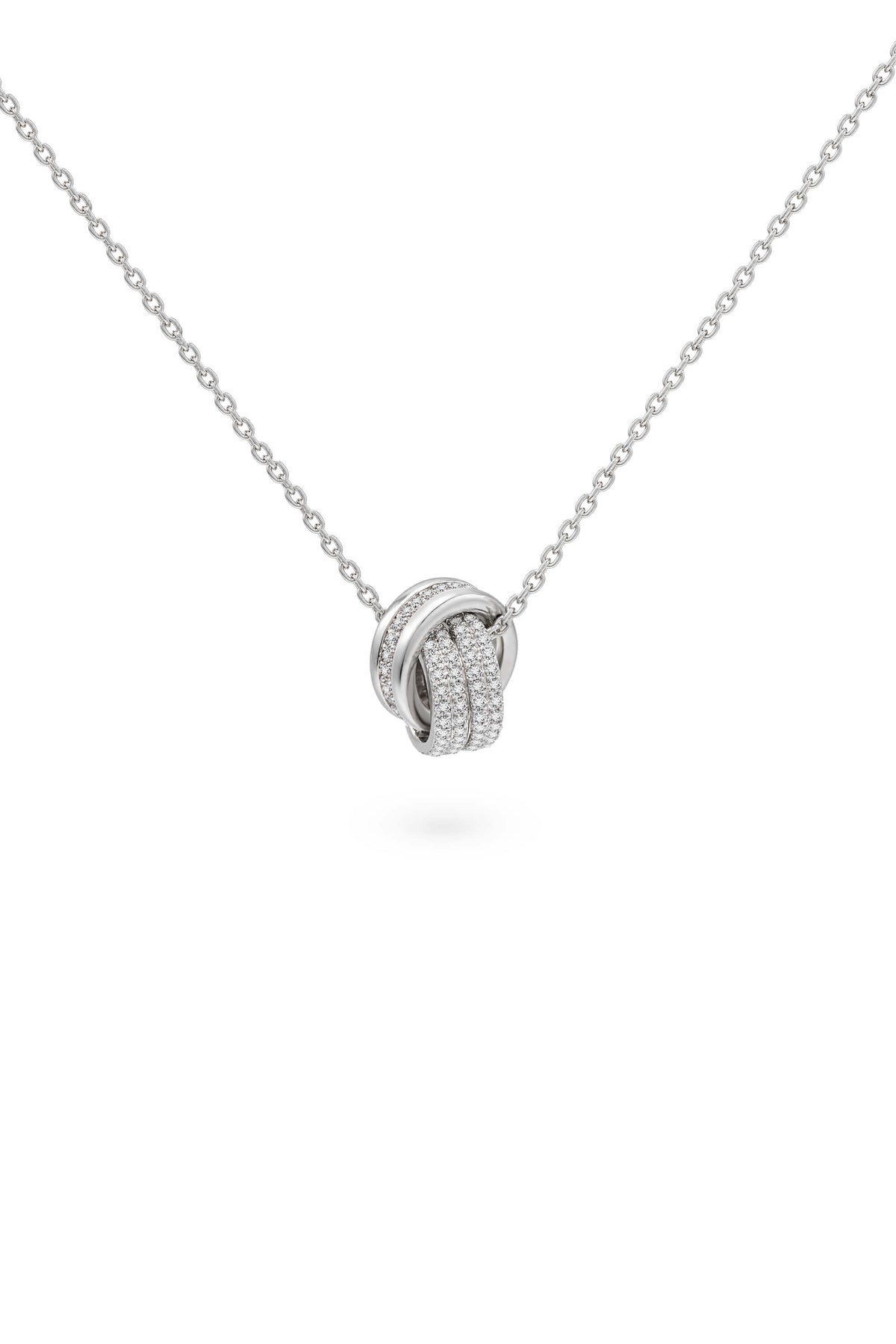 Paved CZ Interlocking Double Ring Necklace - silver
