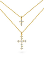 Collar de cruz de cristal en capas