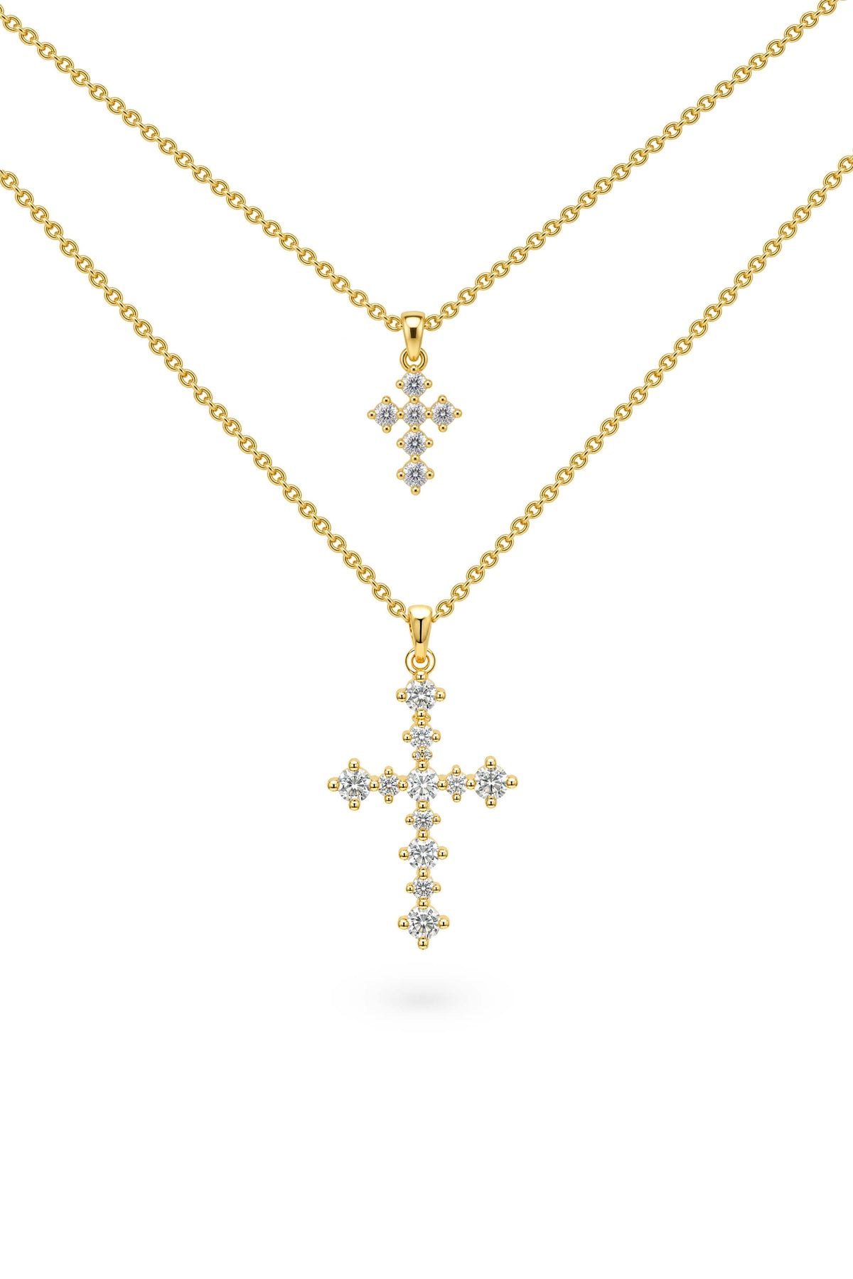 Layered Crystal Cross Necklace