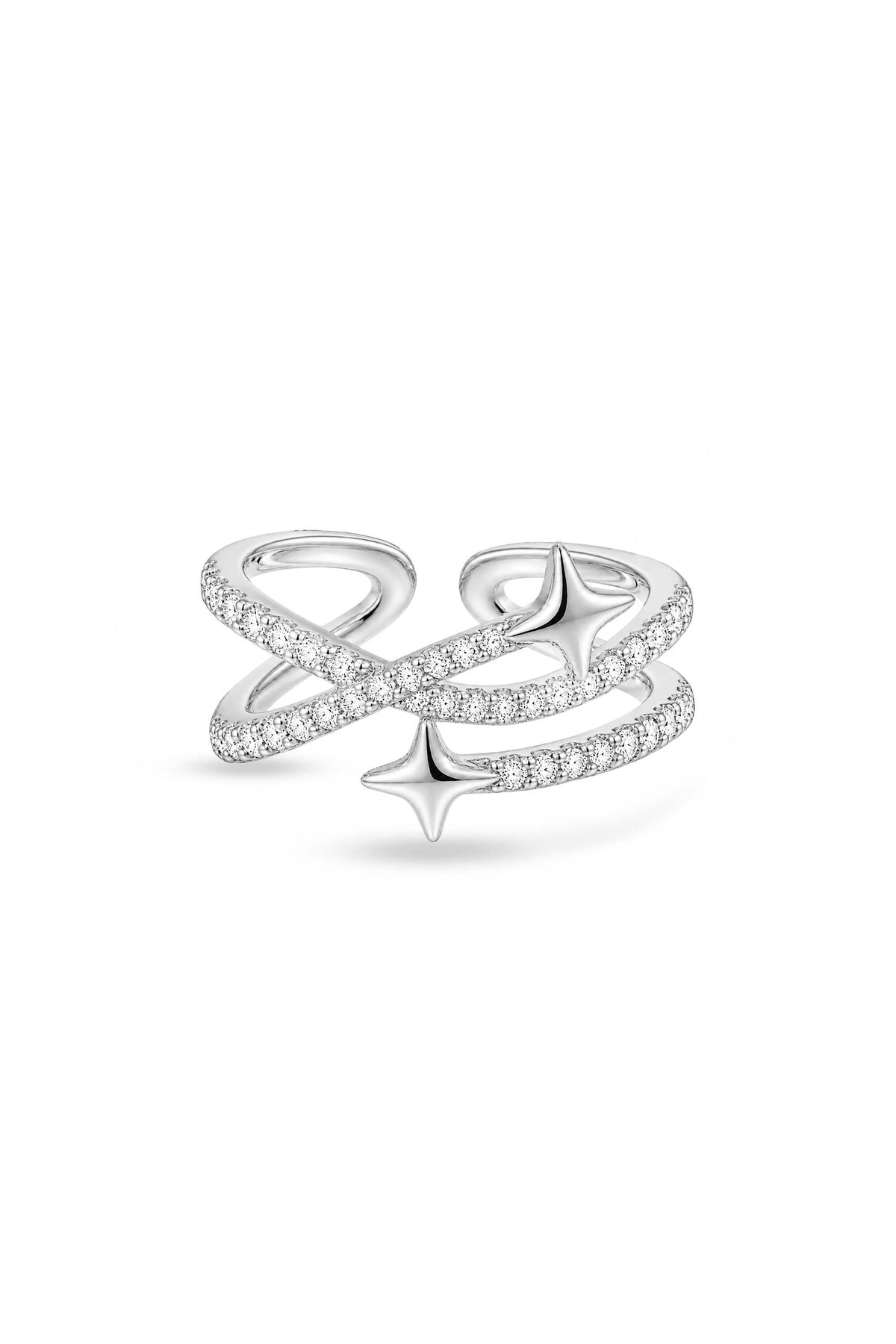 Double Star Zircon Open Ring - silver
